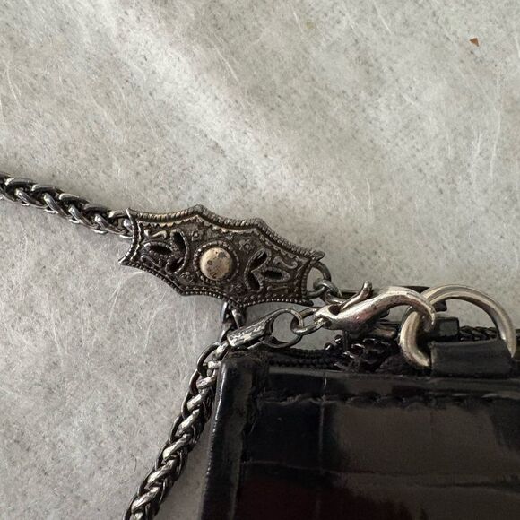 Brighton Black Croc-Embossed Crossbody Clutch with Silver Accent - Picture 3 of 6